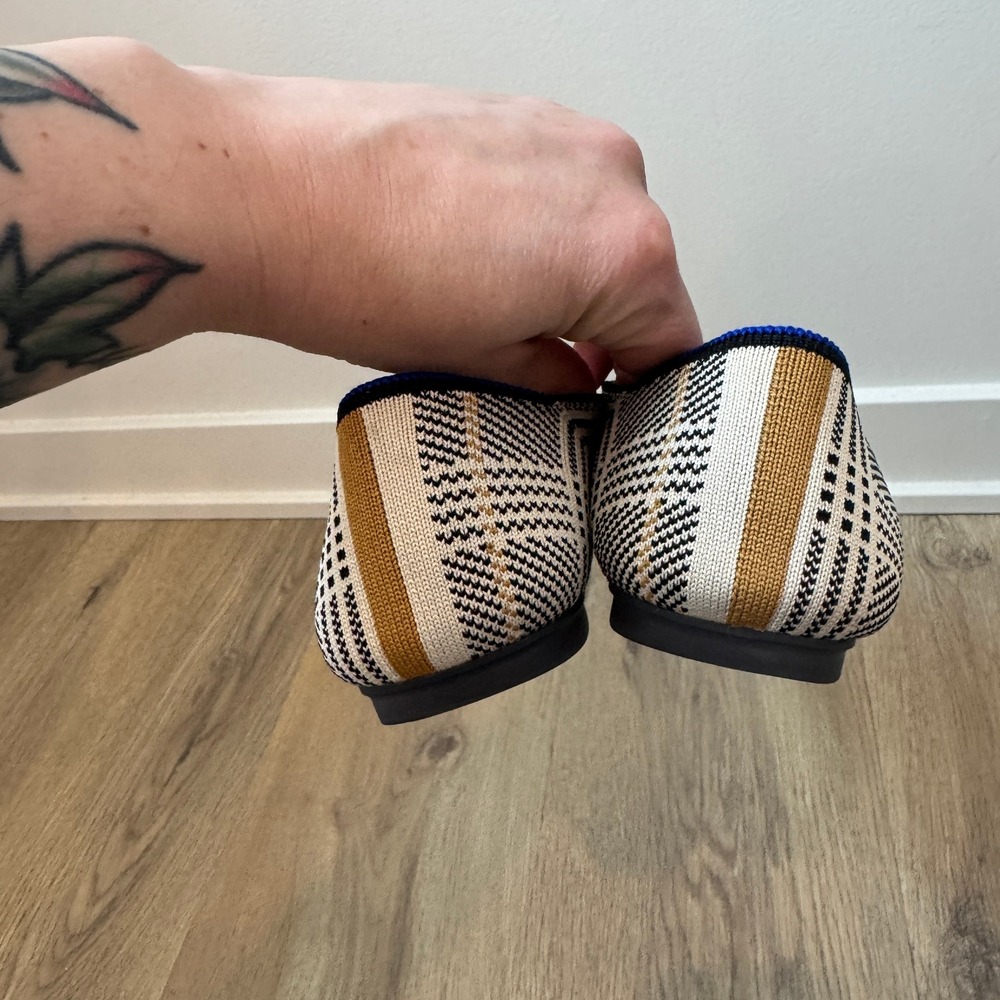 Rothys The Loafer Prince Plaid Black White Tan Knit Ballet Flats Women's 8.5 EUC - Picture 3 of 5